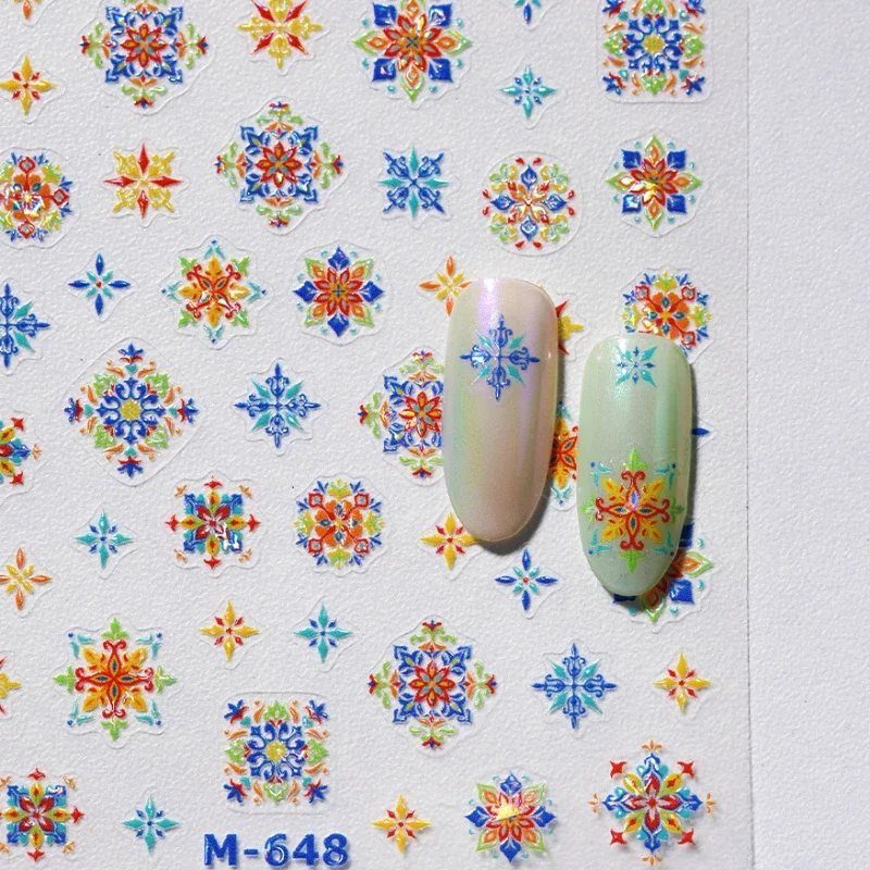 Bohemian Style Colored Totems 3D Jelly Self Adhesive Nail Art Stickers Vintage 5D Embossed Reliefs Manicure Decals Wholesale