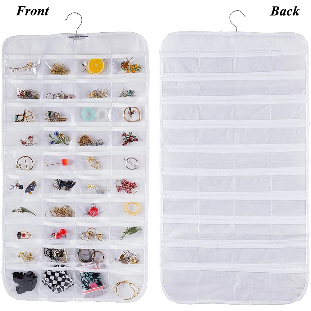 80 Pocket Hanging Jewelry Organizer Double Sides PVC Earring Storage Holder Jewelry Display Packaging Bag  Wedding Gift Pouches