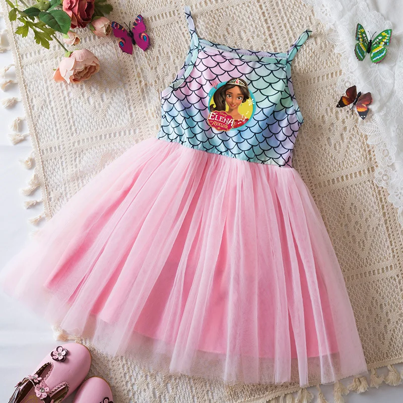 Elena of Avalor Princess Kids Girls Princess Dresses Printed Cute Baby Clothes Cotton Sleeveless Sling Mermaid Dresses