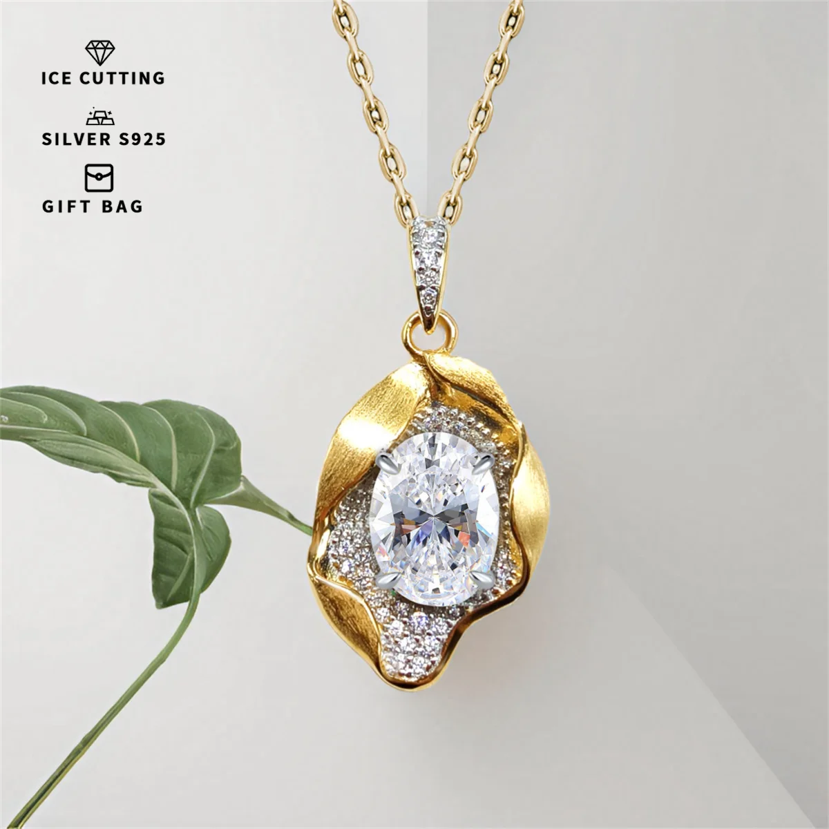 

S925 silver plated platinum and golden High carbon ice cutting colorful oval Zircon women's pendant necklace fine jewelry gifts