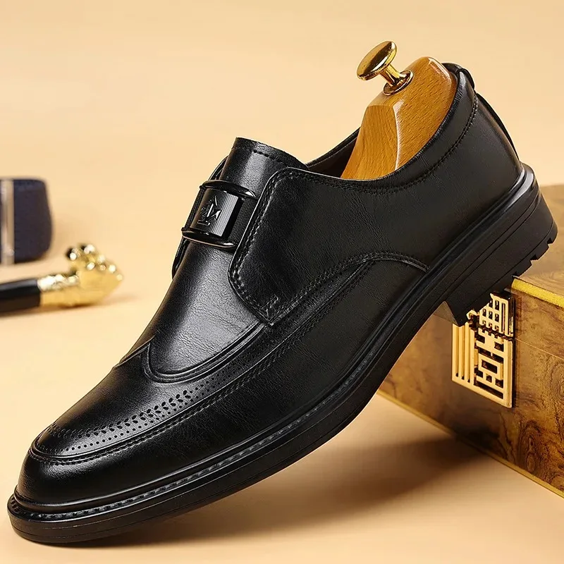 

High Quality Men's Pointed Toe Slip on Loafers Business Formal Wedding Shoes Comfortable Low Cut PU Leather Oxfords Dress Shoes