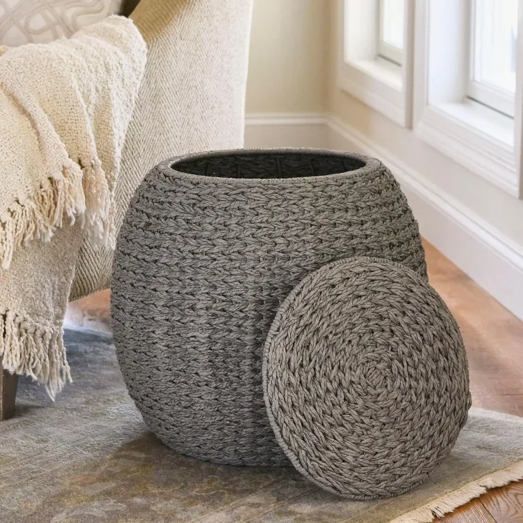 High quality Handwoven Paper Rope Wicker Storage Basket Side Table, Gray