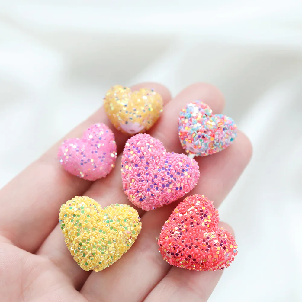 2pcs/pack Multi-color 22mm Acrylic sequins, Peach Heart beads, heart-shaped Straight Hole Patch beads, DIY Accessories Wholesale