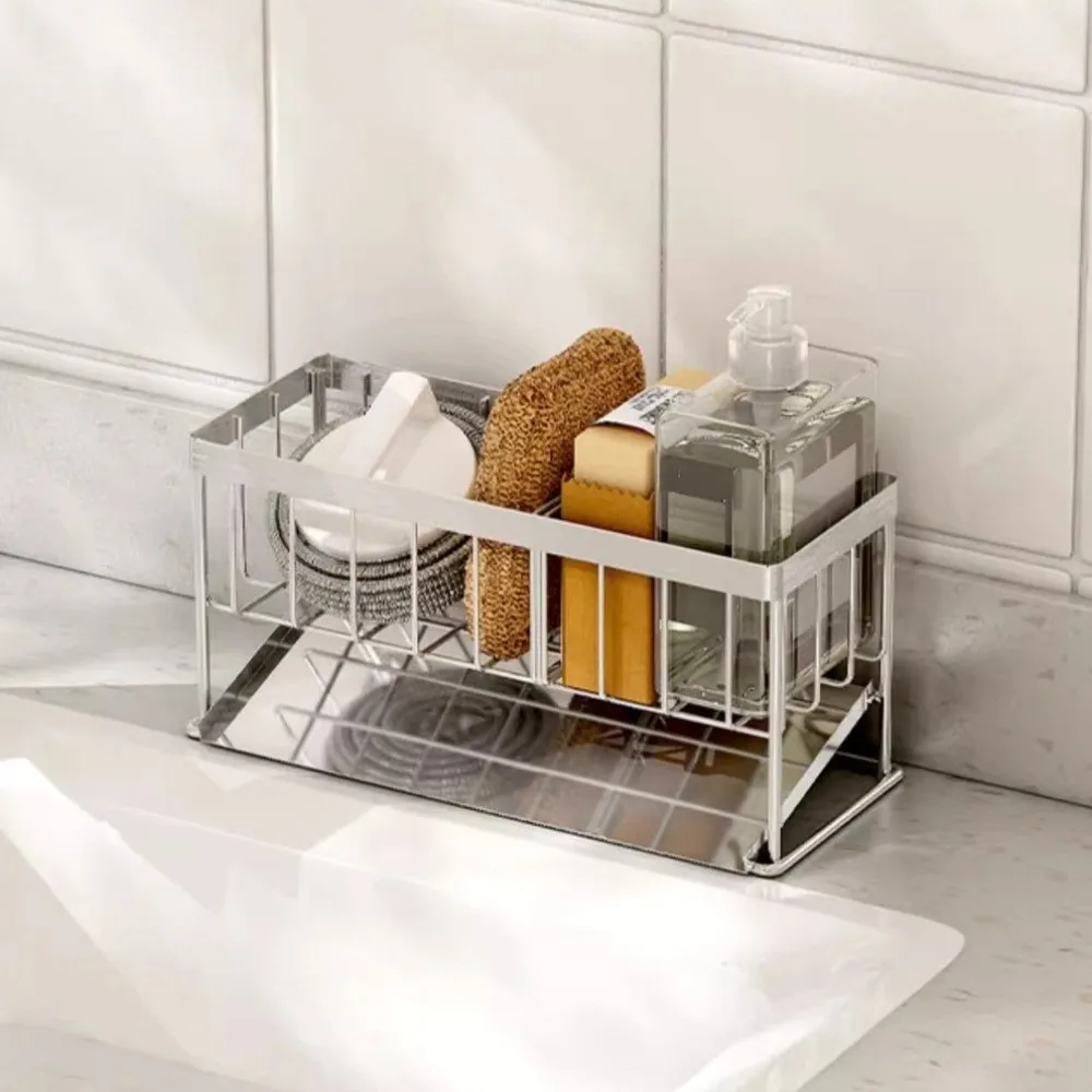 

Compact Sponge Soap Holder Space-Saving Storage Shelf Automatic Drainage Drain Rack Stainless Steel Rustproof