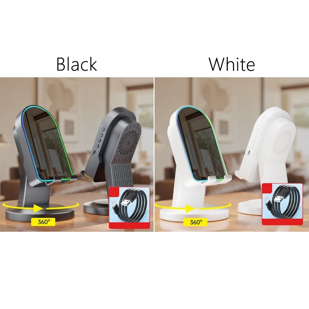 2 in 1 Induction Mobile Phone Holder Button Ambient Light Phone Stand HD Sound Multi-function Wireless Bluetooth Speaker Stand