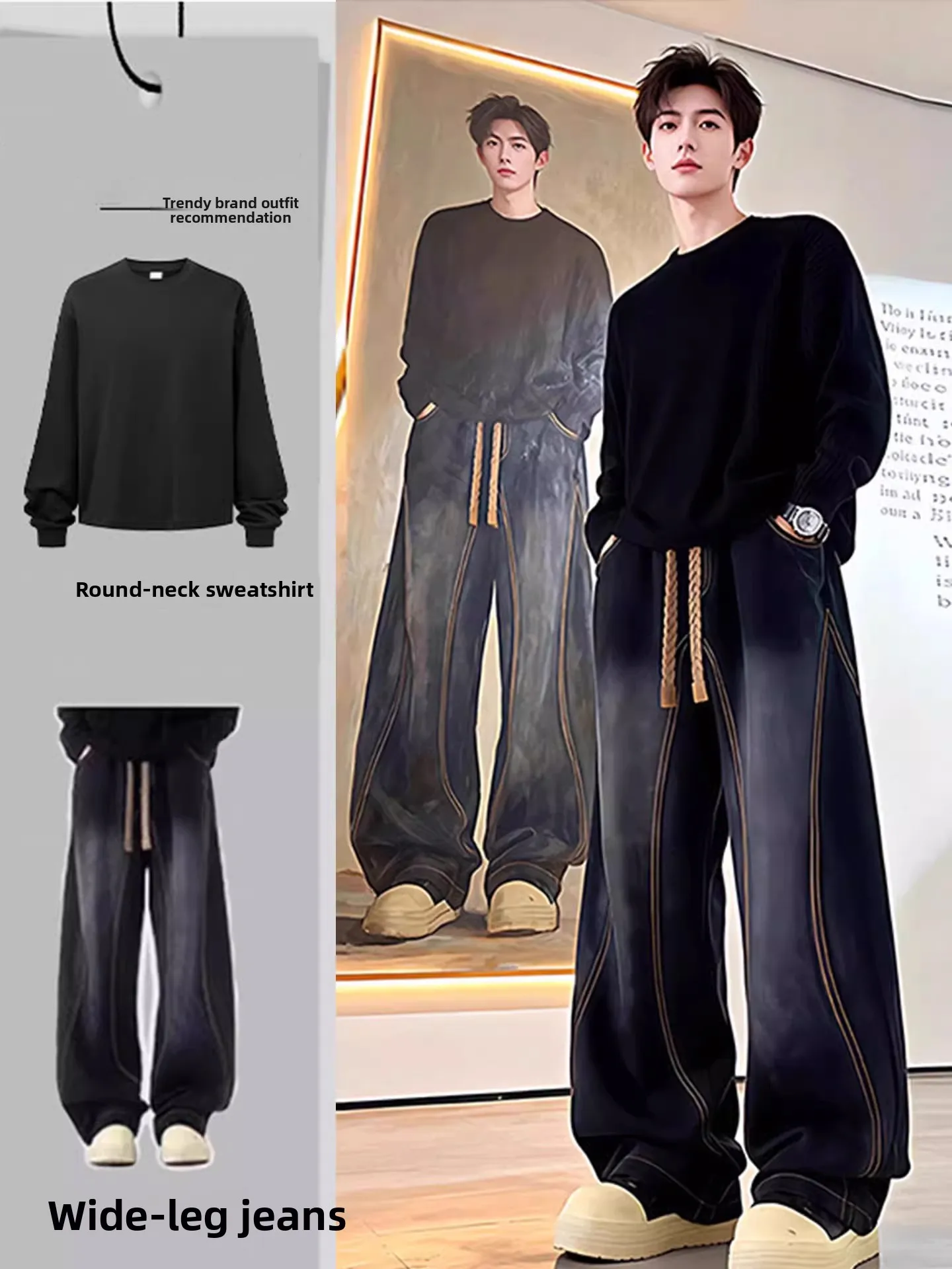 

Cleanfit Bla Hoodie Boys Cool Haome Waed Denim Jeans Long Sve Spring Faion Set Youth Spring Season Long Pants