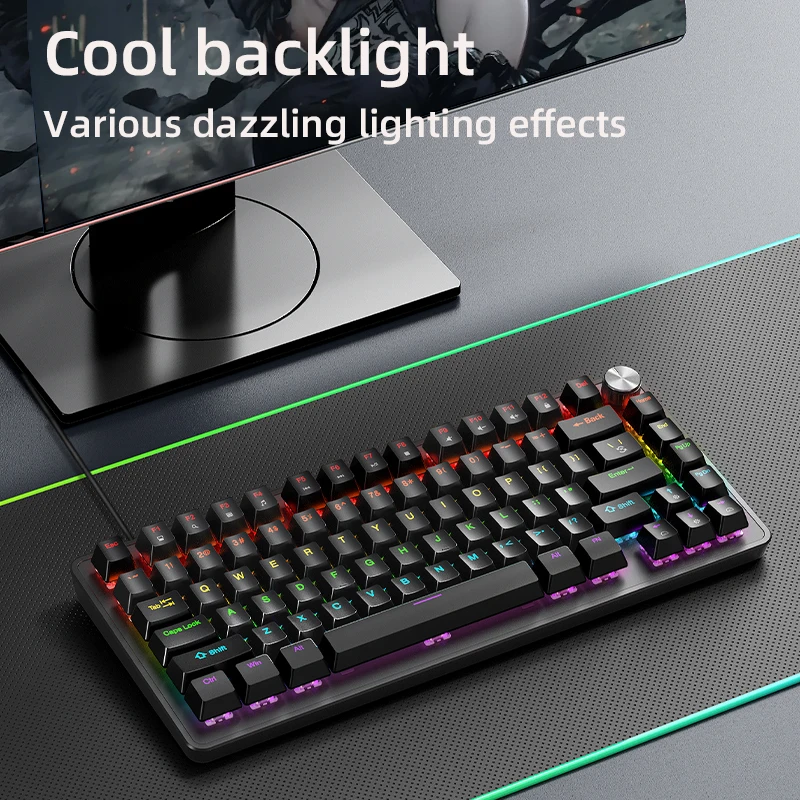 teclado mecanico com fio 75 layout tecla completa hot swappablecool backlight teclado gamer para pc windows mac k82 01