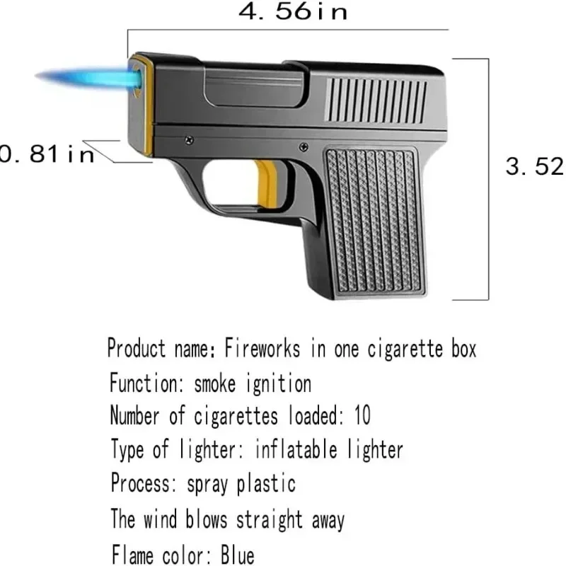 10 Pack Cigarette Box Gun Type Windproof Inflatable Lighter Outdoor Portable Butane Cigarette Box Smoking Accessories Men's Gift
