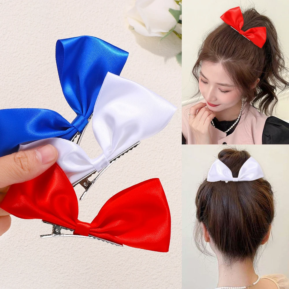 2 szt. Czarna biała wstążka kokardy do włosów klipsy Vintage Bowknot boczna szpilka śliczne dziewczyny Barrettes nakrycia głowy akcesoria do włosów dla kobiet — zdjęcie 3