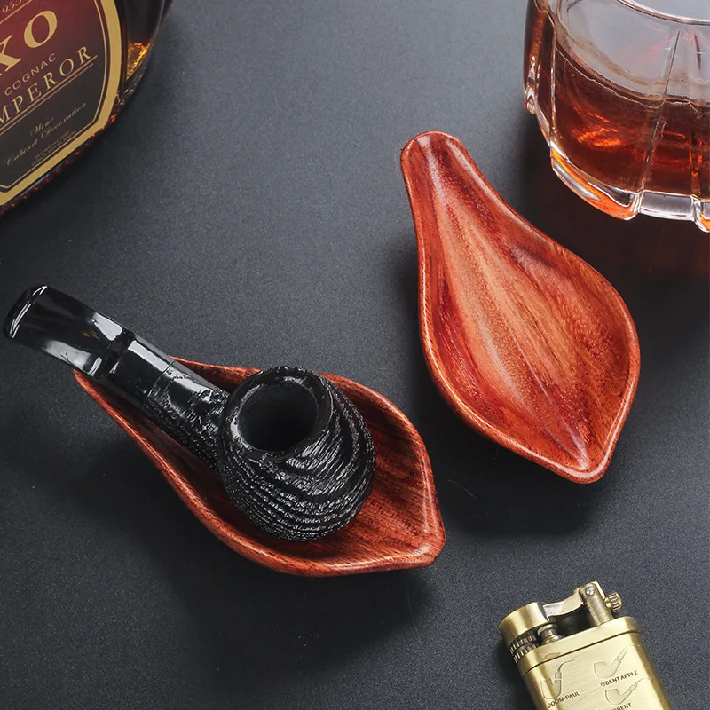 Mahogany Tobacco Pipe Rest Rack Smoking Pipe Holder Multi-functional Portable Leaf-shaped Solid Wood Pipe Special Accessories