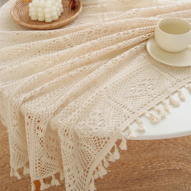 Nordic retro openwork lace tablecloth cover rectangular white pastoral table cloth round table cloth