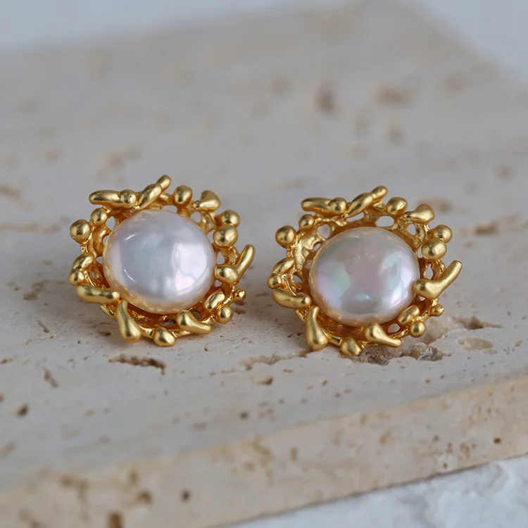 

Brass With 18K Gold Real Baroque Pearl Earrings Women Jewelry Party Boho T Show Gown Runway Party Rare Korean Japan Trendy