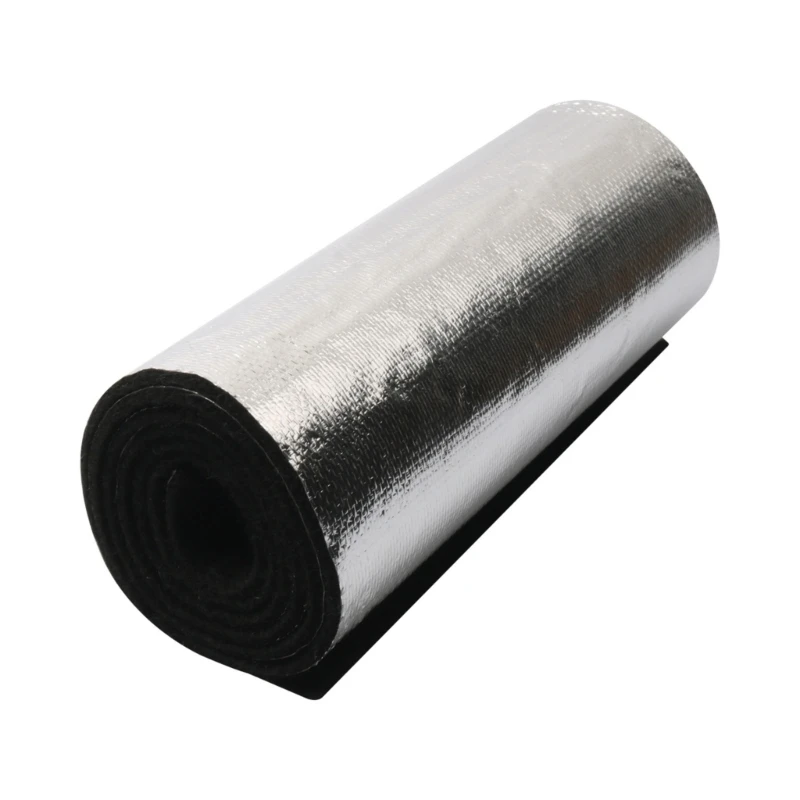 Flexible Automotive Battery Wrap with Black Outer Material, Aluminum Film, Fiber Insulation, and Adhesive Backing
