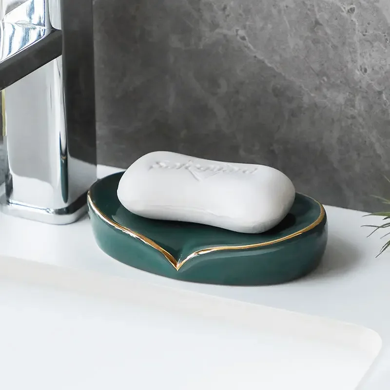 3 Colors Ceramic Soap Dish Simple Solid Color Creative Soap Box Household Drain Rack Holder Tray Bathroom Accessories 2024 New