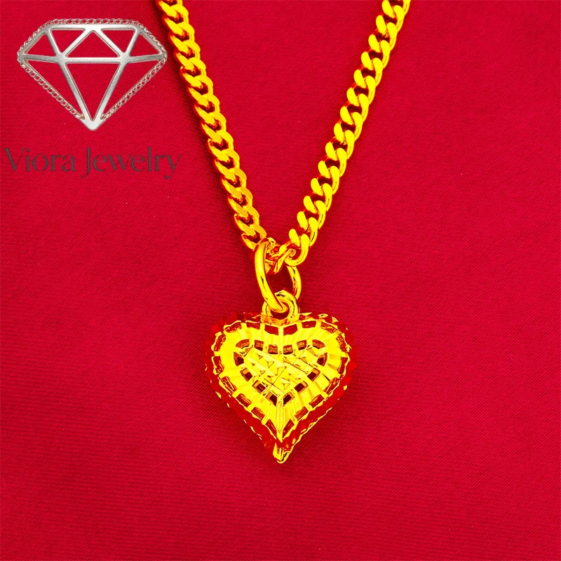

Viora Jewelry Heart Hollow Pendant 50cm Women's 24K Gold AU999 - Dainty understated, 50cm stackable chain, luxury 24K for daily