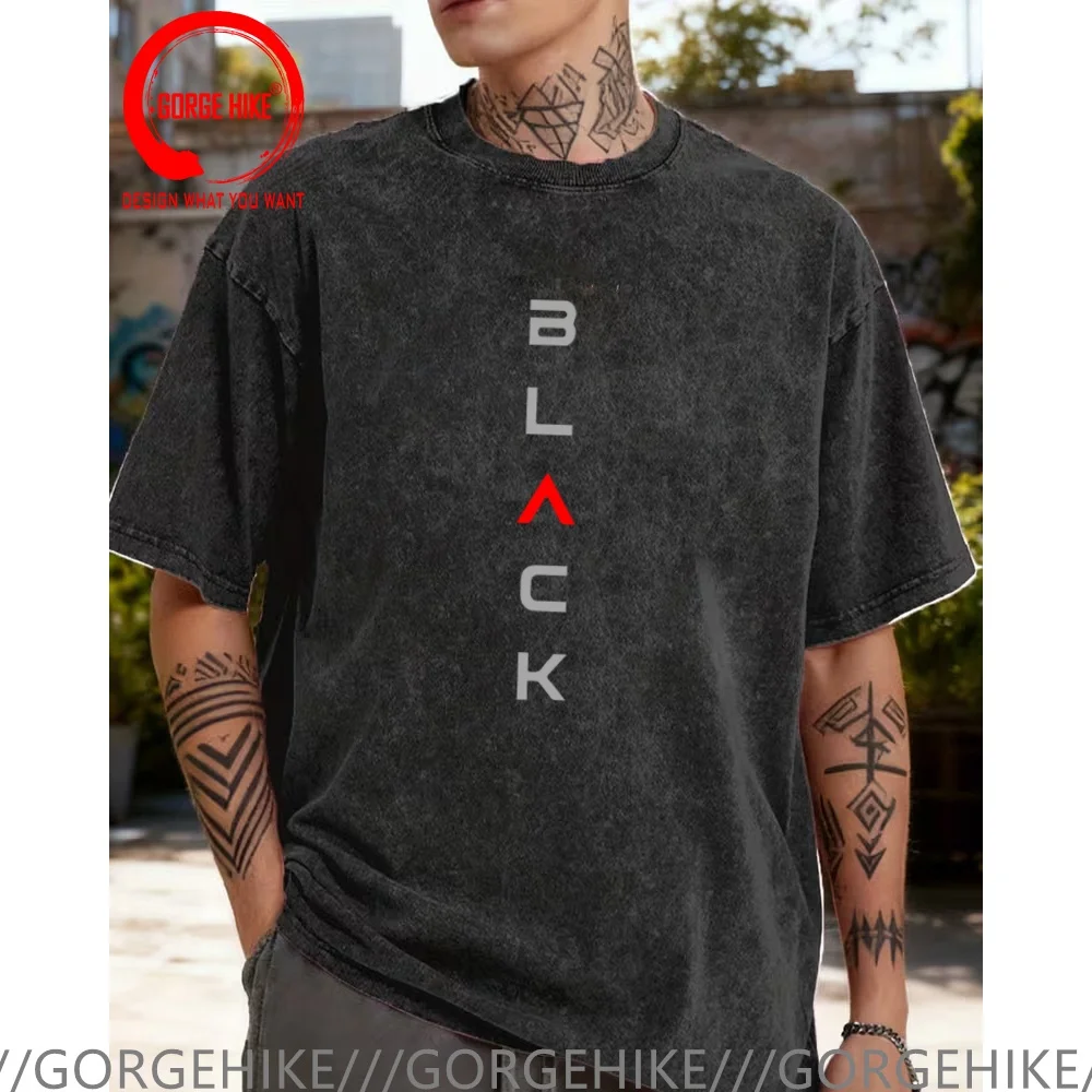 Vintage Washed Cotton T-Shirt Funny Designer black letters print T Shirt Men Fashion Trendy Casual Clothing Stylish Tops Tees