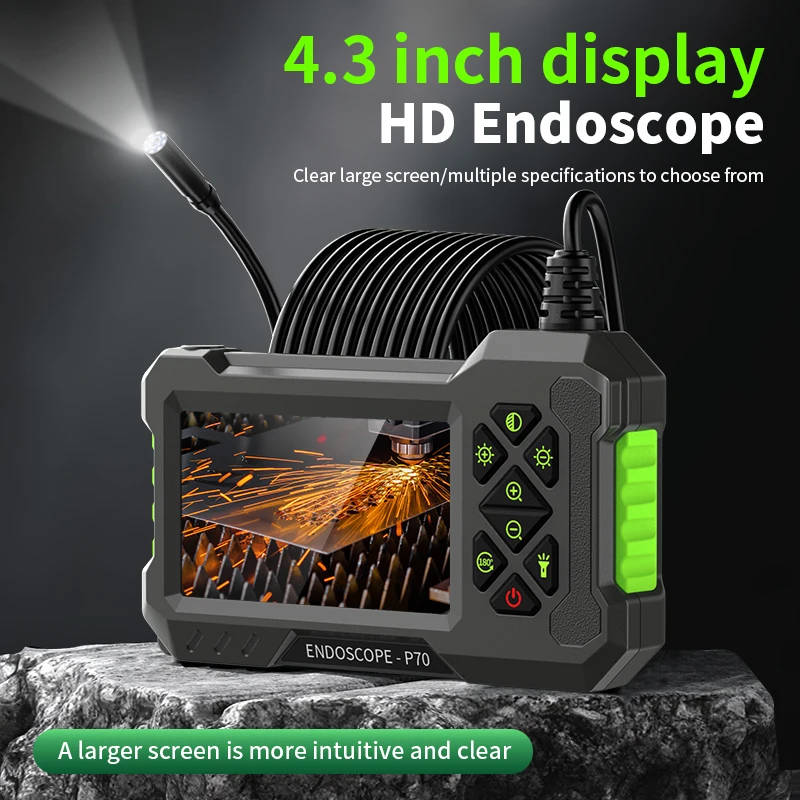 Industrial Endoscope Camera 8mm 4.3inch IPS Screen with Lighting Pipe Inspection Camera for Car Repair IP67 Waterproof 8 LEDS