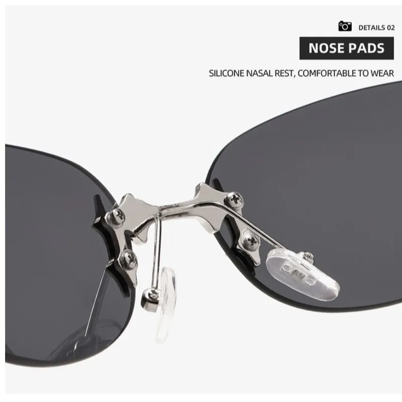 Time-Limited Promotion-Y2g Frameless Oval Metal Sunglasses Hot Girl Street Shooting XINGX Cat's Eye Fishbone Sunglasses image 3