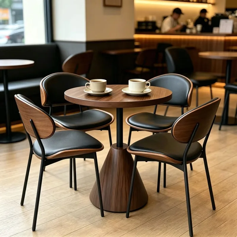 Commercial Coffee Shop Milk Tea Shop Restaurant Set Tables and Chairs Combination Pu Material Small Square Design