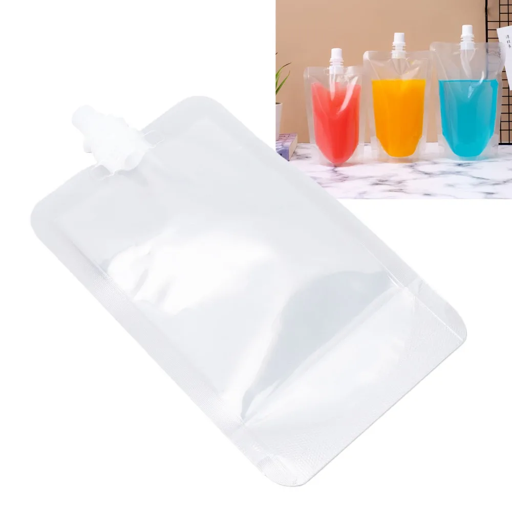 50pcs Convenient With Funnel Drink Pouch Leak-Proof Transparent Plastic Juice Bag Hand-Held Cocktail Liquor Pouch Outdoor Travel