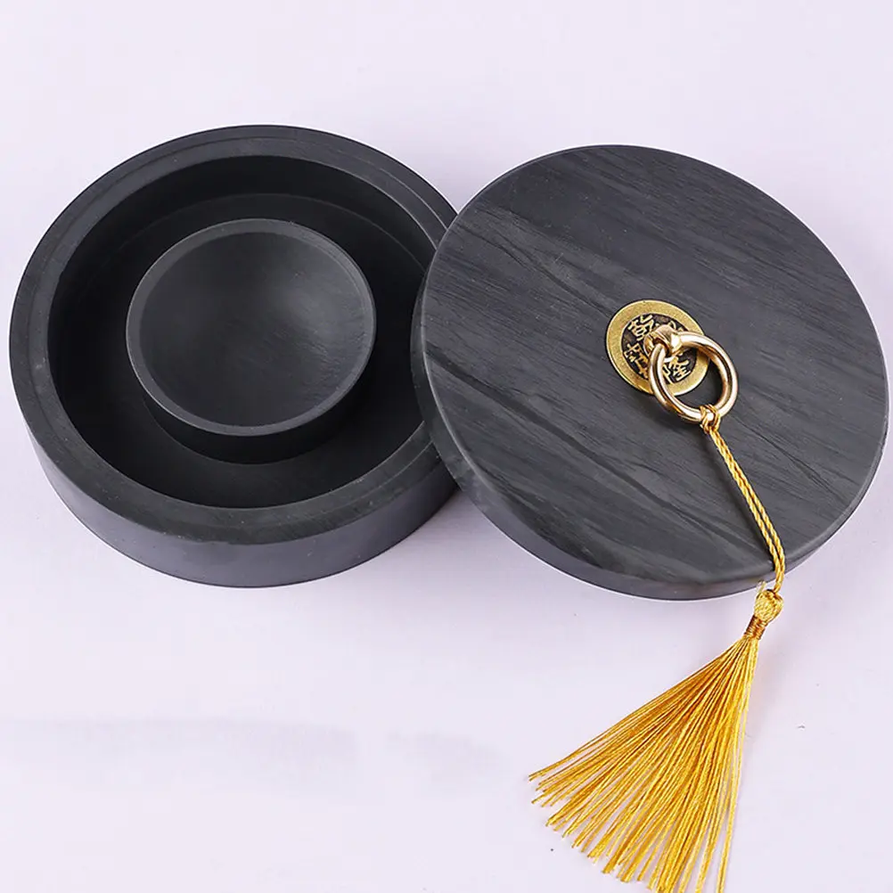 Calligraphy Inkstone Lidded Chinese Preserve Moisture Ink Well Smooth Surface Natural Stone Ink Stone Classical Style Inkslab view 2