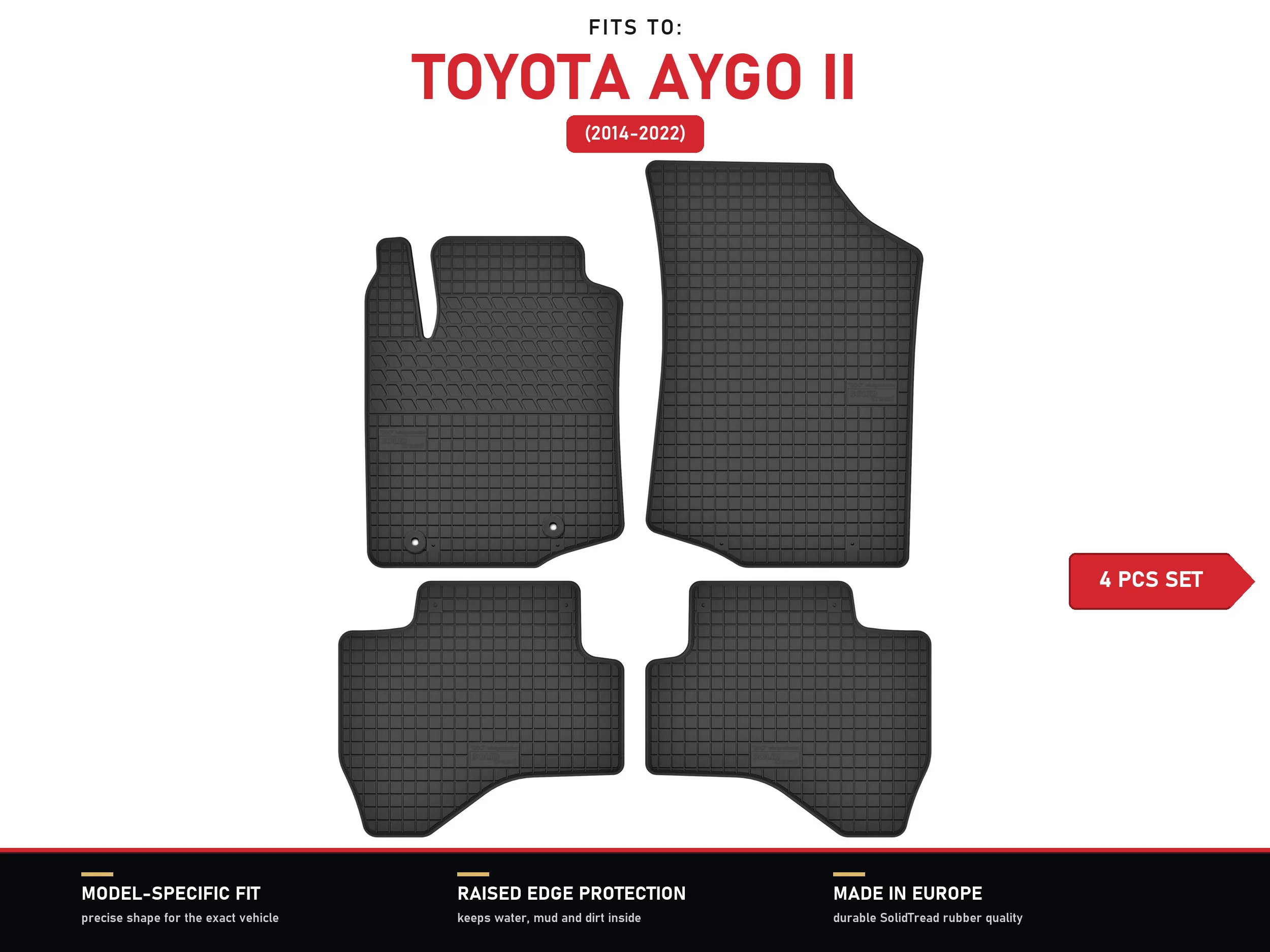 Rubberen matten voor: Toyota Aygo II 2014-2022 4 stuks