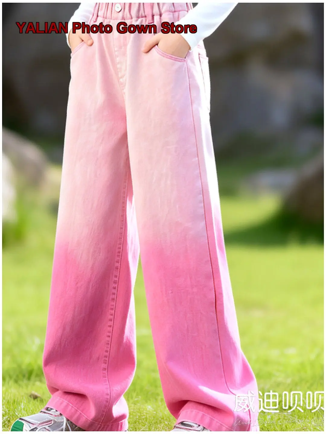 Girls Denim Wide Leg Pants Kids Spring Summer Gradient Pink Stylish Casual Solid Color Big Kids