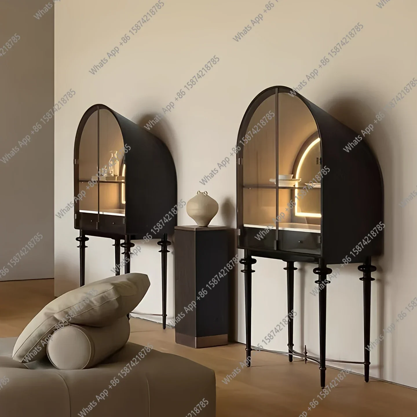 B MX Light Luxury High-end Solid Wood Display Cabinet Villa Luxury Display Designer Creative Living Room Dining Side Wine Cabine