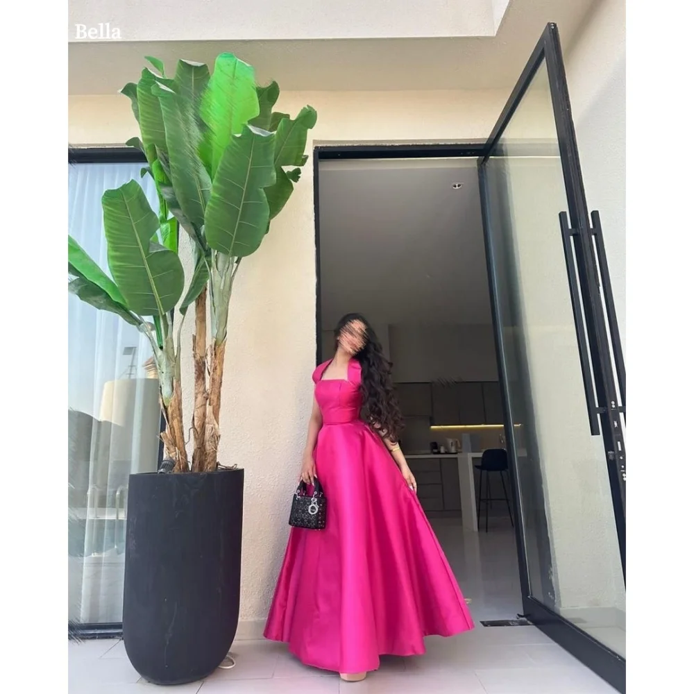 

Bella Customized Pink Halter Neck Strapless Backless robes de soirée Satin Party Dresses Ankle-Length A-line Prom Dress 2025