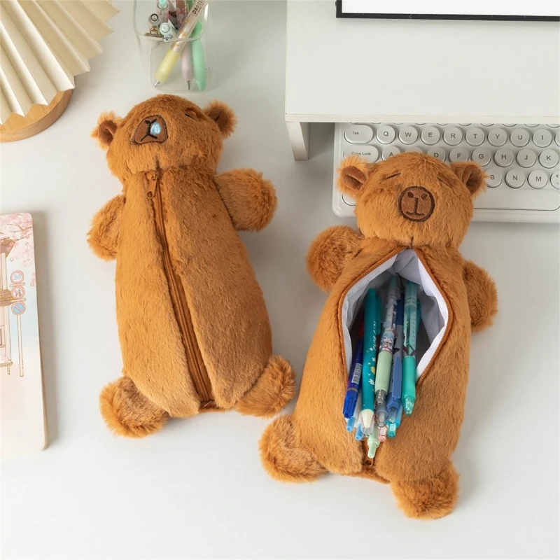 Plush Animal Pencil Case سعة كبيرة منظمي القلم القلم المحمولة للطالبات للطالبات.