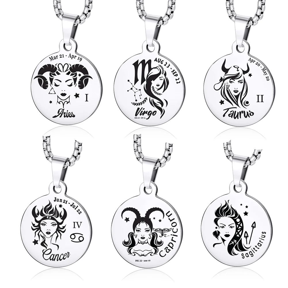 

Personalized 12 Constellation Necklace Stainless Steel Libra Scorpion Symbol Necklace Wholesale Men Women Jewelry Dropshipping