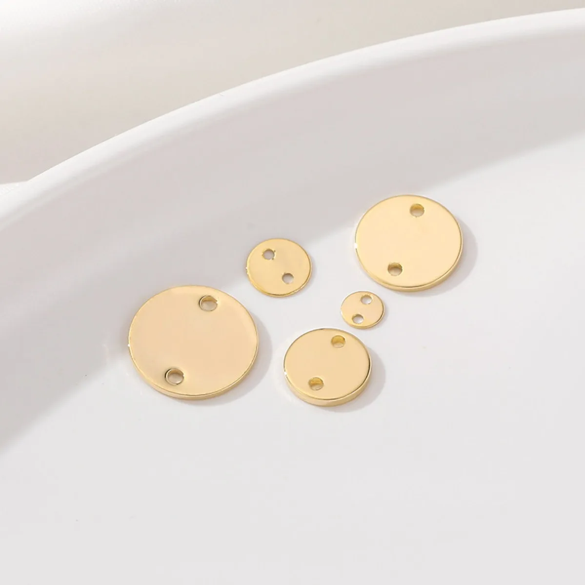 14K Gold Plated Color Retention Double Hole Round Tag Handmade DIY Bracelet Necklace Earring Connector Jewelry Findings