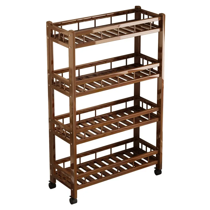 For Wheeled Rack, Movable Floor-to-ceiling Crevice Locker, Simple Bookshelf, Solid Wood Storage Rack