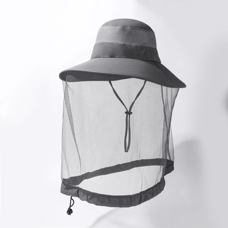 10cm Wide Brim Fishing Hat with Mosquito Net Mesh Men Women UV Protection Sun Cap Outdoor Hiking Gardening Beekeeping Face Mask