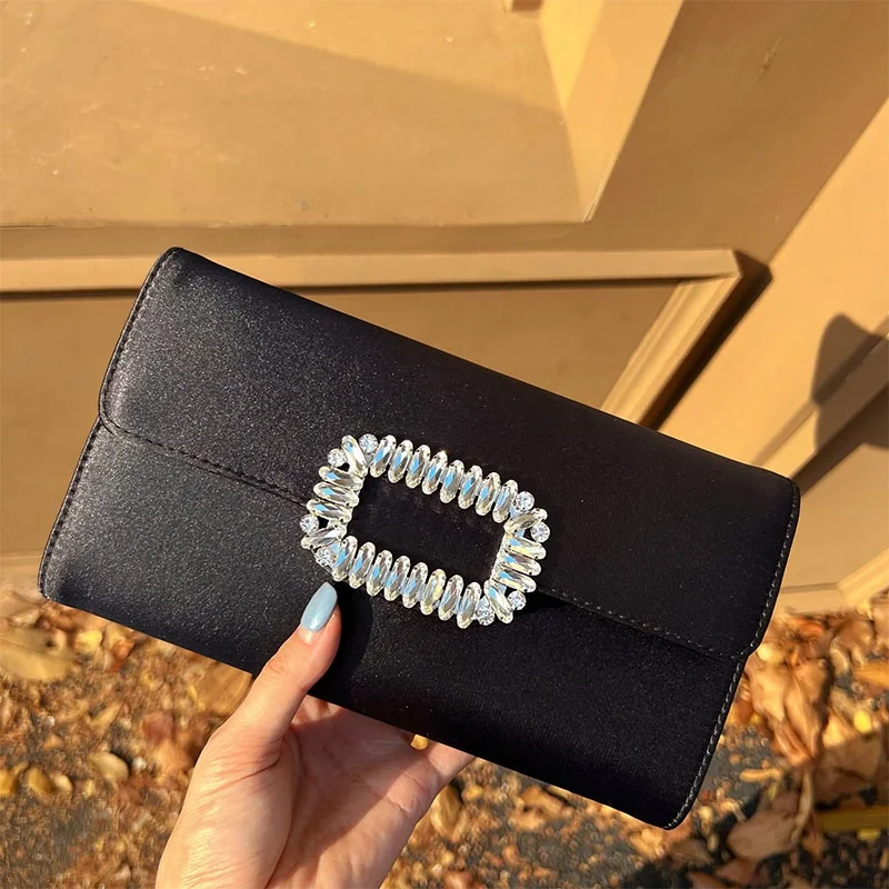 UGALS Sparkling Handmade Diamond Silk Satin Clutch Phone Bag Evening Handbag Small Crossbody Bag Sweet Lady Style Magnetic Bu...