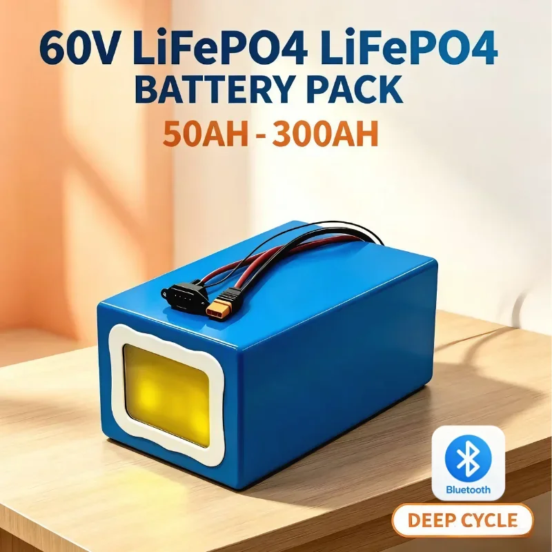 60V LiFePO4 Energy Storage Assembly 30Ah-300Ah, Smart BMS Built-In, Digital Display, For Electric Tricycle, Scooter And Emergenc
