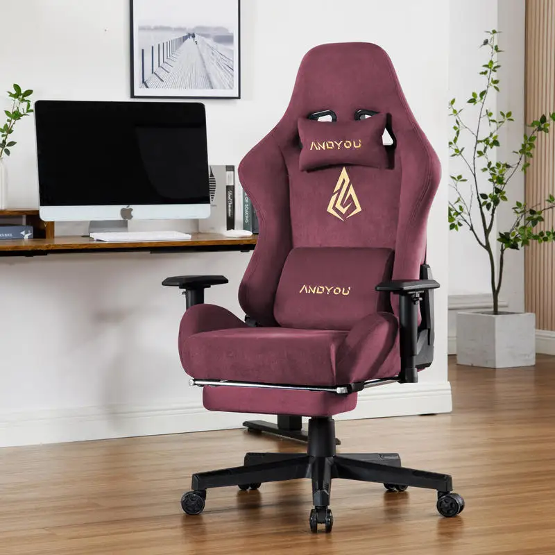 Chaise de jeu respirante ANDYOU avec repose-pieds, réglable et pivotante, rouge