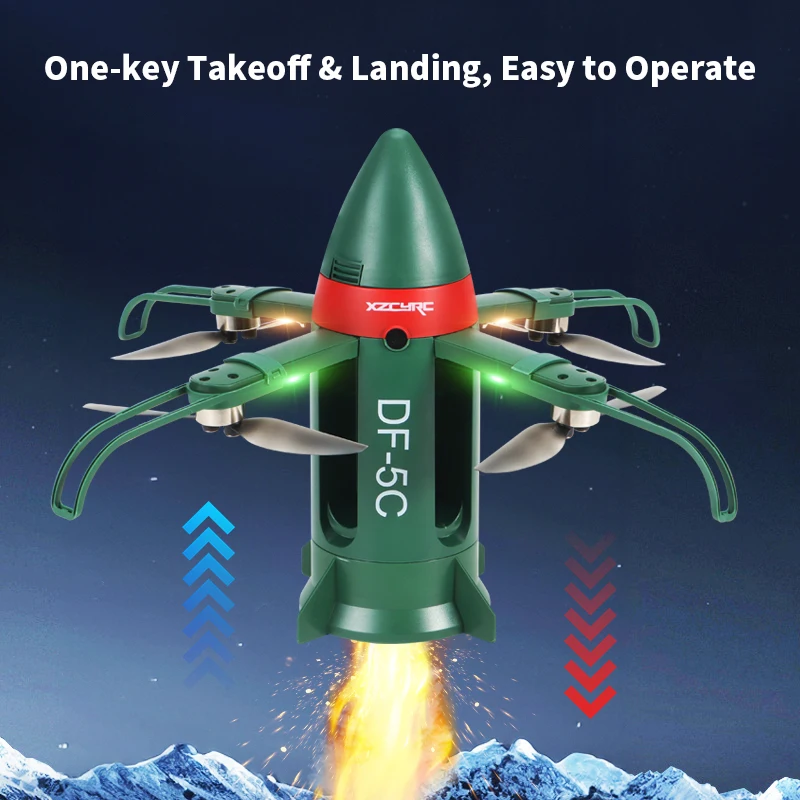 DF-5C Rocket Drone Brushless Motor Flame Spray LED Lights 2.4G RC Foldable One Key Takeoff Landing Headless Mode Kids Toy - view 3
