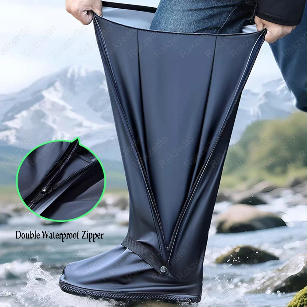 Shoe Covers Waterproof for Outdoor Motorcycle Cycling Reusable Tall Rain Boot Covers With Reflector and Anti-Slip Rubber Sole