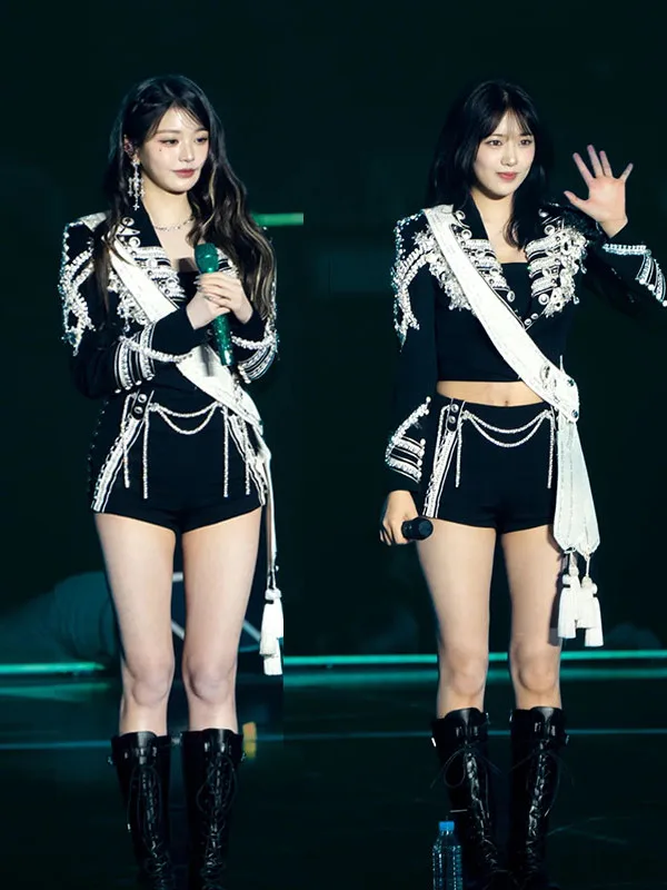 

Heavy Industry Dance Jazz Team Performance Costume Black IVEKPOP Female Group Stage Performance Suit Polyester Ethnic Costume
