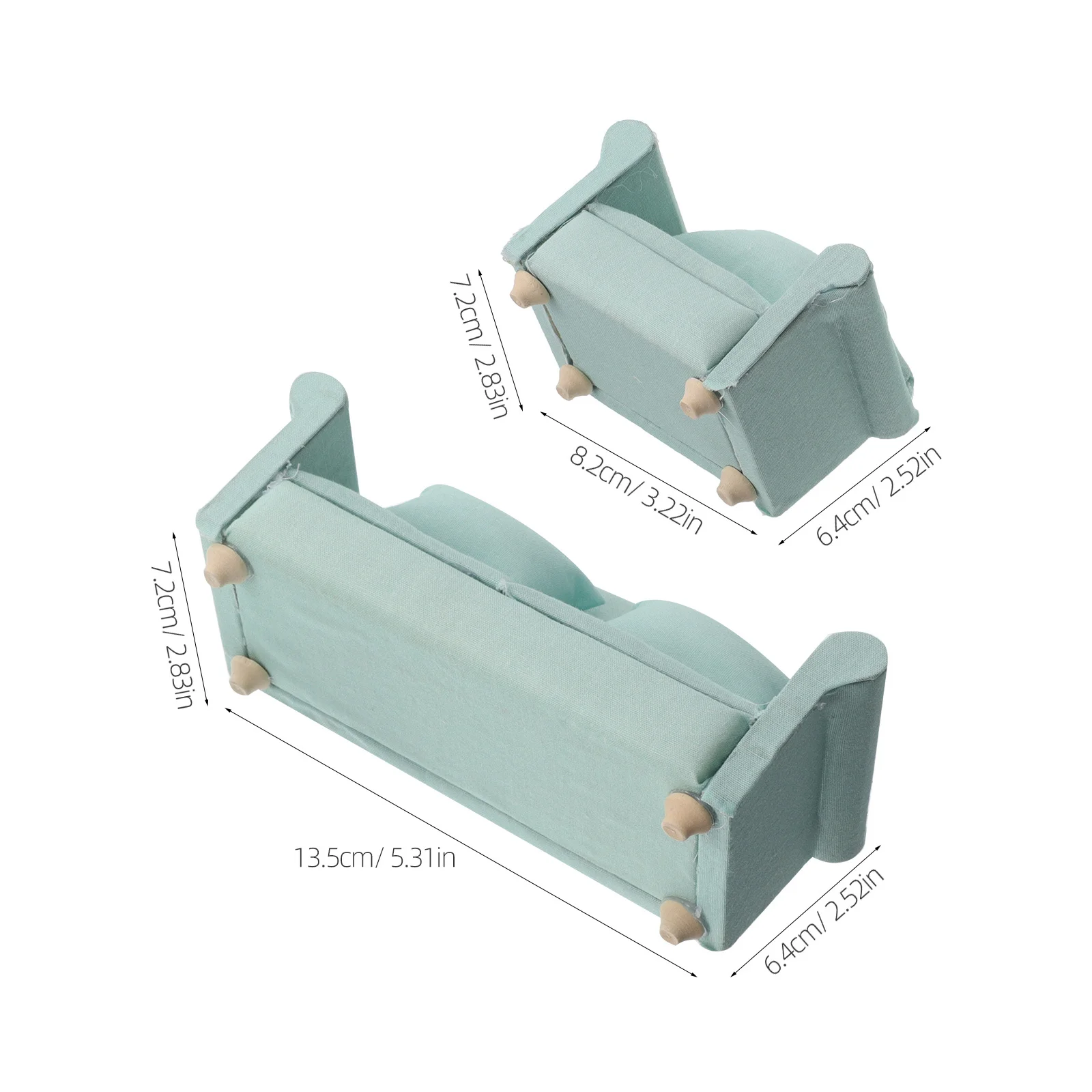 2 stuks miniatuur meubelset lichtgroen houten stoffen bank fauteuil voor poppenhuis woonkamer decor kinderen speelhuis simulatie