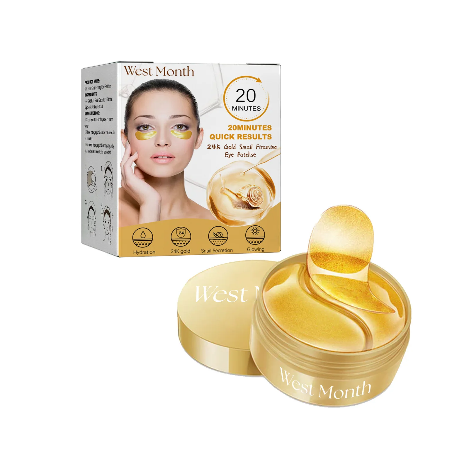 24K Gold Snail Eye Mask Remove Dark Circles Eye Bags Fade Puffiness Fine Lines Firm Moisturizing Hydrating Collagen Eye Patches