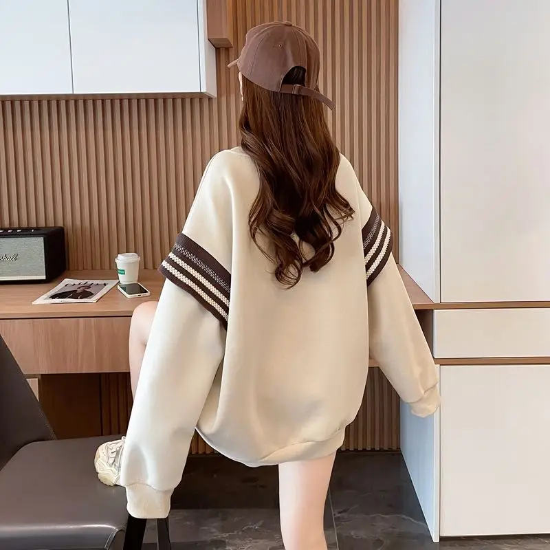 Popular Design Sweatshirt for Women Loose Slimming and Stylish Age-reducing Printed Velvet Top