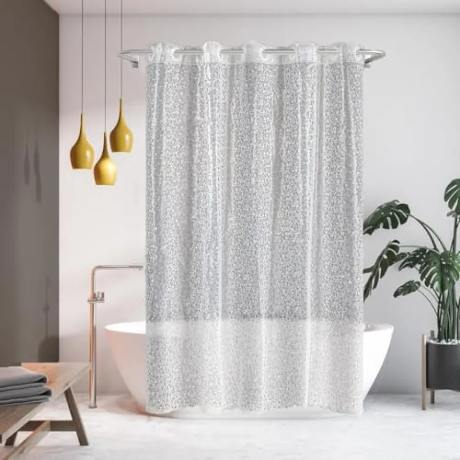 

Блестящая водонепроницаемая длинная занавеска для душа с узором «галька», на магнитах, без крючков, из пластика PEVA, без запаха, для ванной