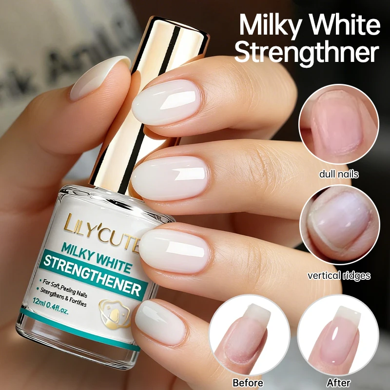 LILYCUTE 12ML Esmalte para Unhas Branco Leitoso com Efeito Fortalecedor, Verniz de Longa Duração, Secagem Rápida, Sem Necessidade de Lâmpada