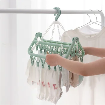 32 클립 접이식 옷 행어 어린이 성인 바지 건조기, 방풍 양말 속옷 플라스틱 건조 랙, 홈 액세서리 