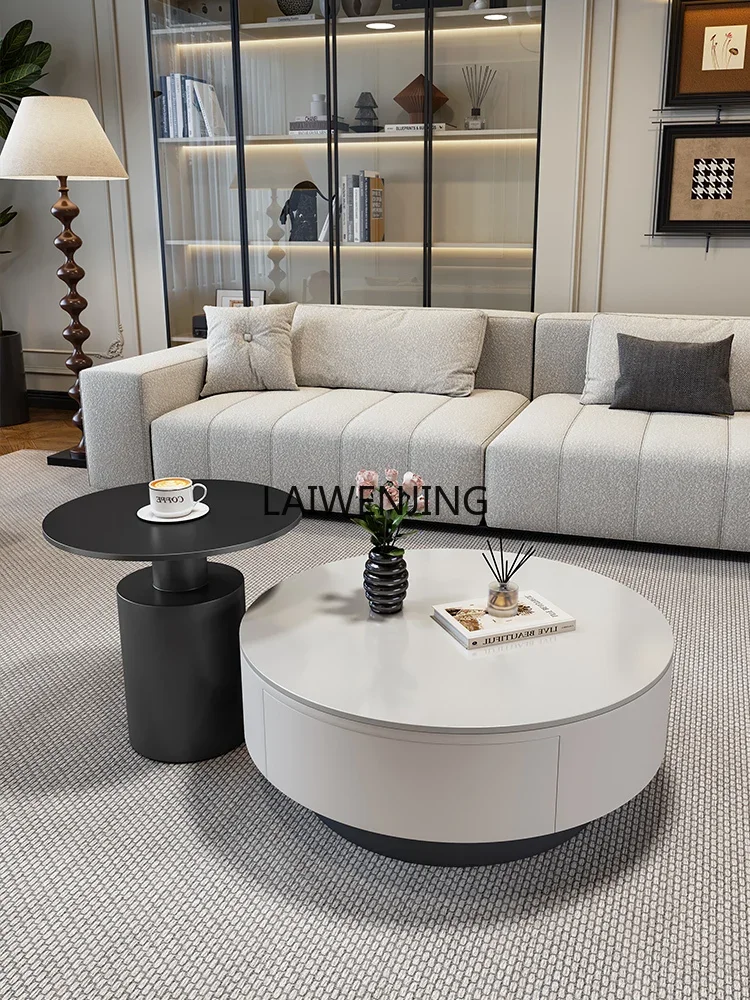 LY minimalist round combination coffee table small apartment living room rock slab tea table light luxury high sense