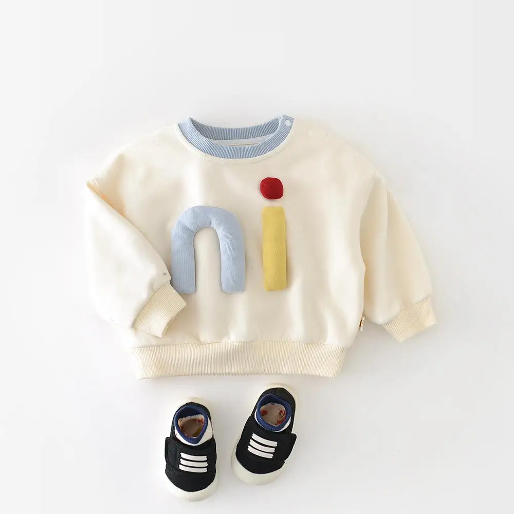 

2026 Spring New Baby Long Sleeve Letter Sweatshirt Boys Girls Casual Pullover Infant Cotton Loose Sweatshirt Toddler Clothes