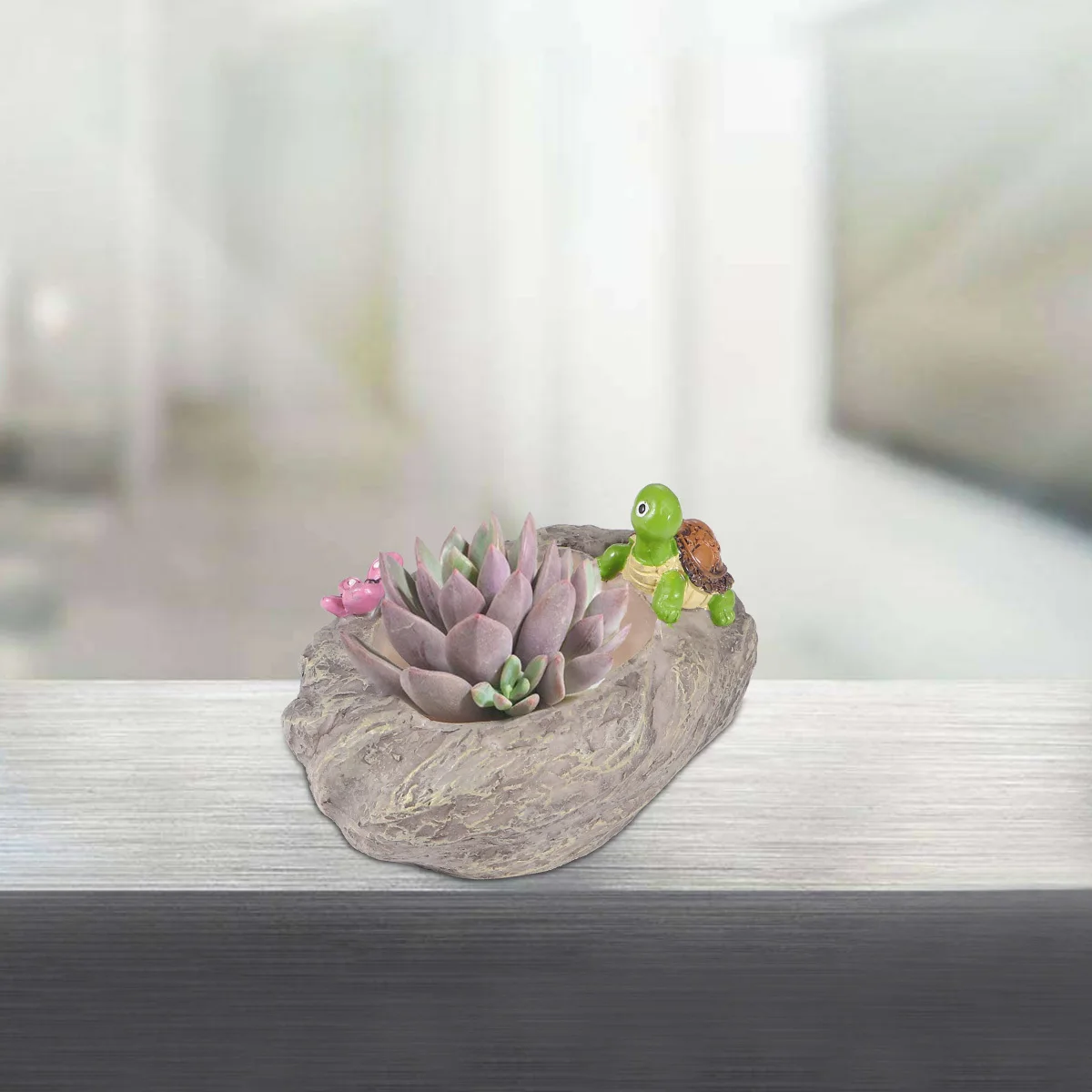 

Resin Flowerpot Turtle Design Succulent Plant Pot Green Small Desktop Decor Storage Container for Home Office Indoor