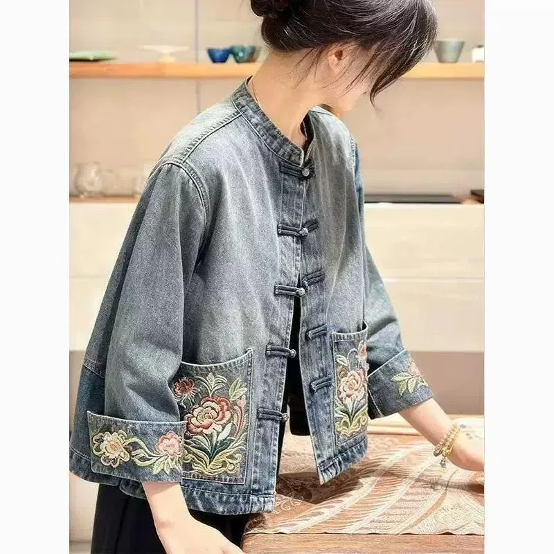 Elegant New Chinese Style Embroidered Denim Jacket High End Design Sensation Women's Top Spring Autumn Fashion Original Desig...